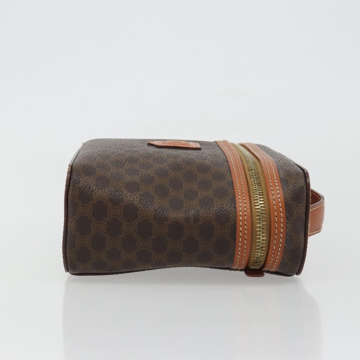 CELINE Macadam Canvas Vanity Hand Bag PVC Leather Brown Gold Auth mr2684A