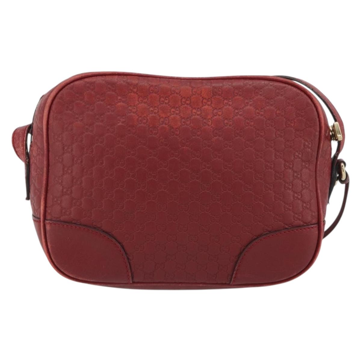 GUCCI Micro GG Canvas Guccissima Bag Leather Red Gold 449413 Auth mr2685