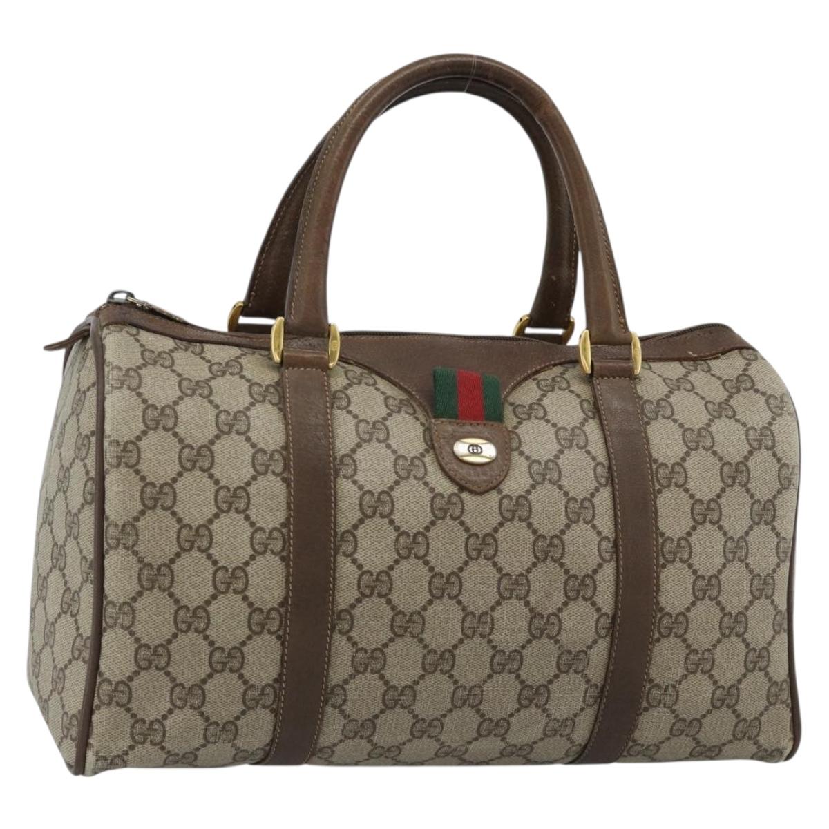 GUCCI GG Supreme Web Sherry Line Boston Bag PVC Beige Gold 58 02 007 Auth mr2687