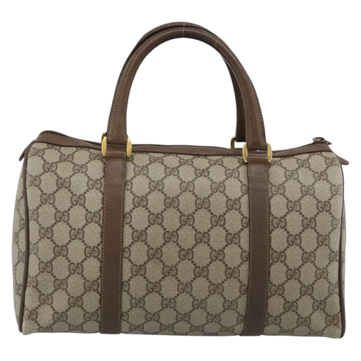 GUCCI GG Supreme Web Sherry Line Boston Bag PVC Beige Gold 58 02 007 Auth mr2687