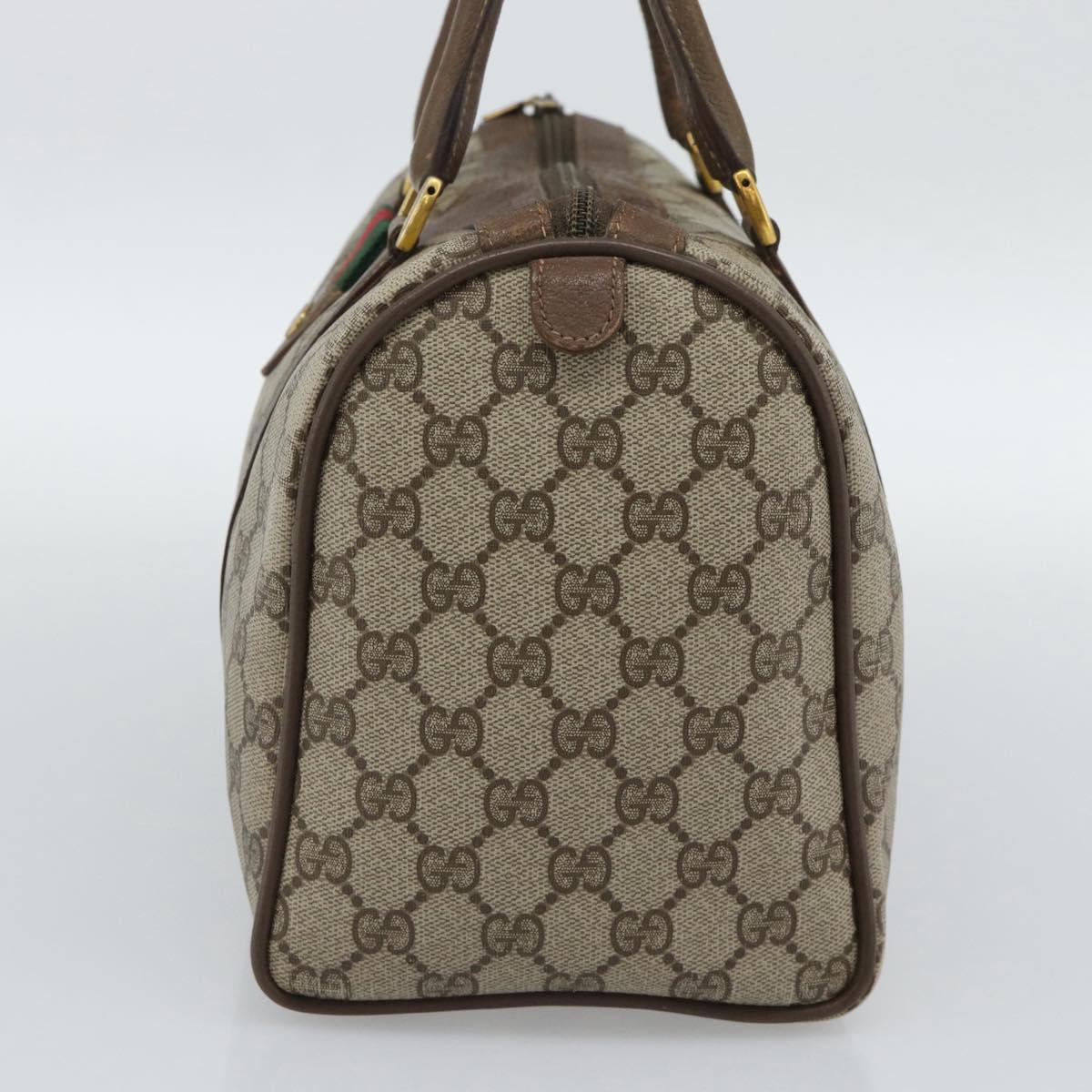GUCCI GG Supreme Web Sherry Line Boston Bag PVC Beige Gold 58 02 007 Auth mr2687