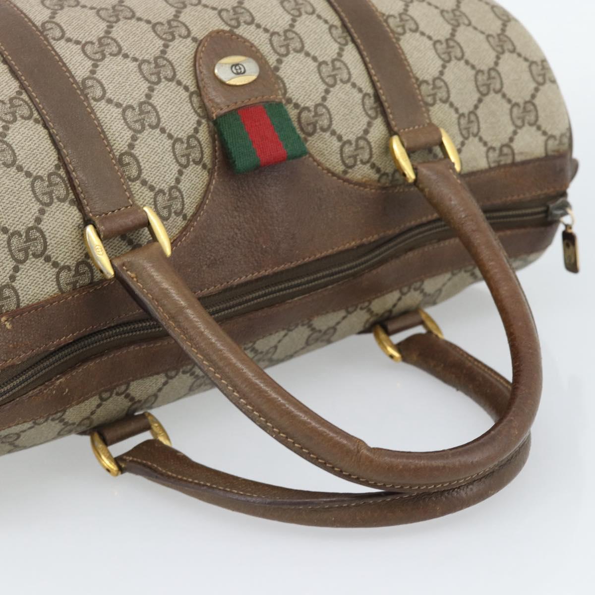 GUCCI GG Supreme Web Sherry Line Boston Bag PVC Beige Gold 58 02 007 Auth mr2687