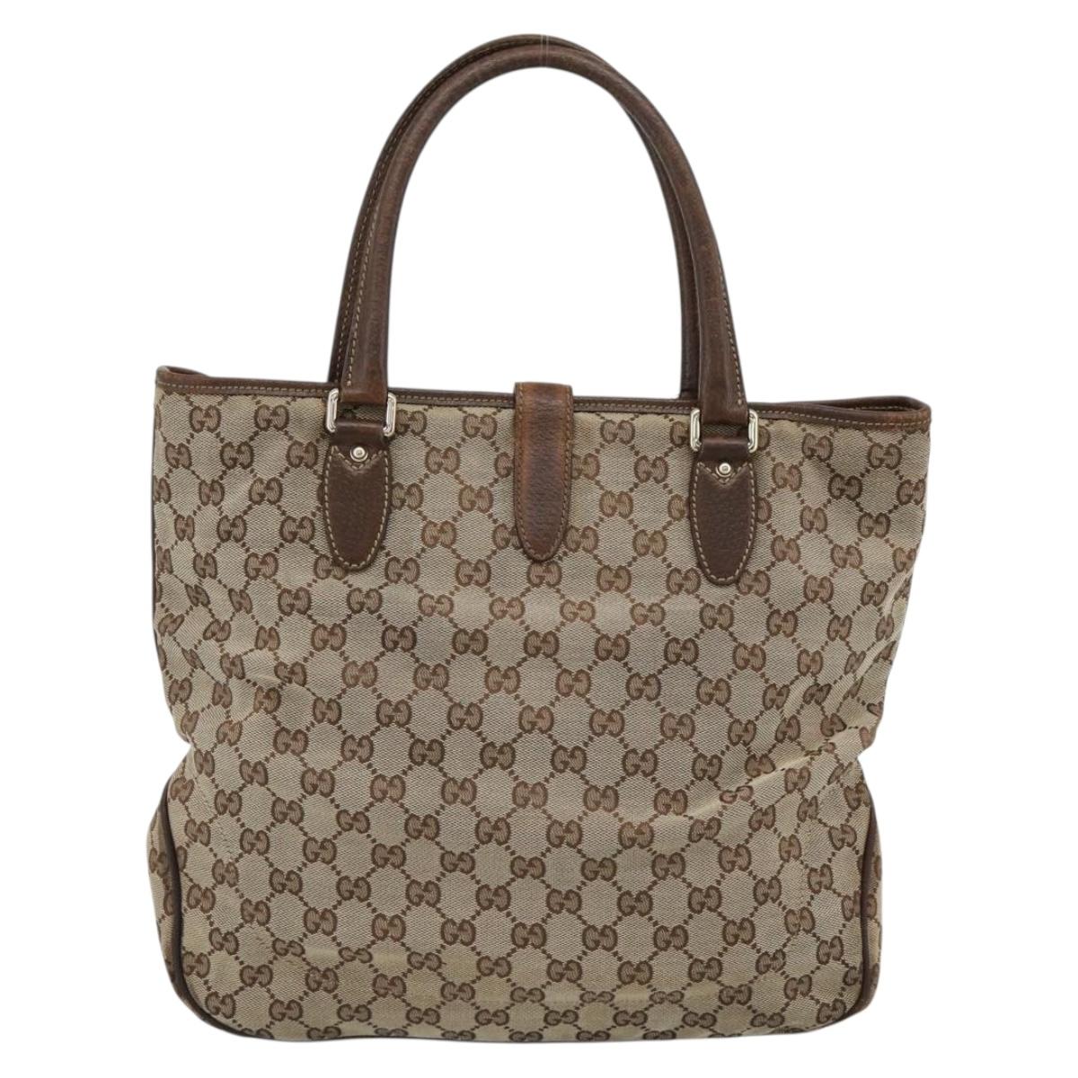 GUCCI GG Canvas Hand Bag Beige Gold 145818 Auth mr2688
