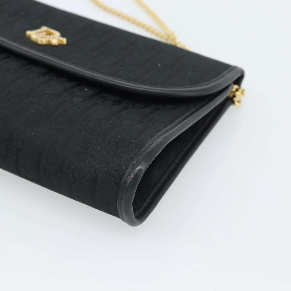 Christian Dior Trotter Canvas Chain Shoulder Bag Black Gold Auth mr2689A
