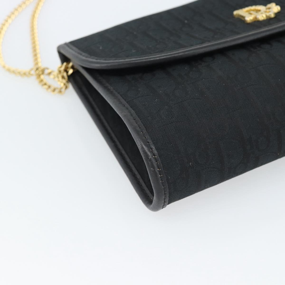 Christian Dior Trotter Canvas Chain Shoulder Bag Black Gold Auth mr2689A