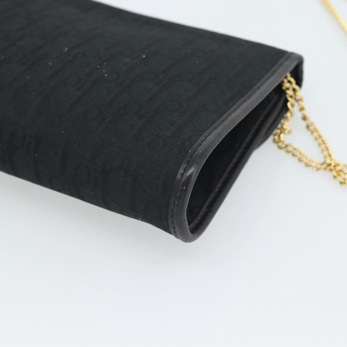 Christian Dior Trotter Canvas Chain Shoulder Bag Black Gold Auth mr2689A