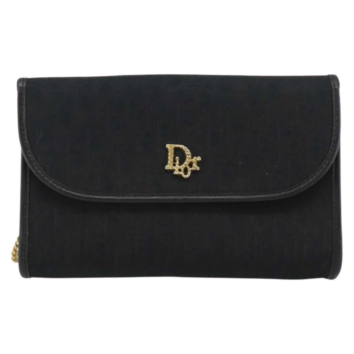 Christian Dior Trotter Canvas Chain Shoulder Bag Black Gold Auth mr2689A