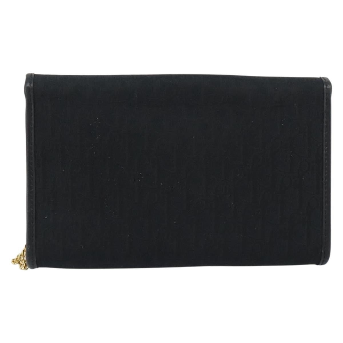 Christian Dior Trotter Canvas Chain Shoulder Bag Black Gold Auth mr2689A