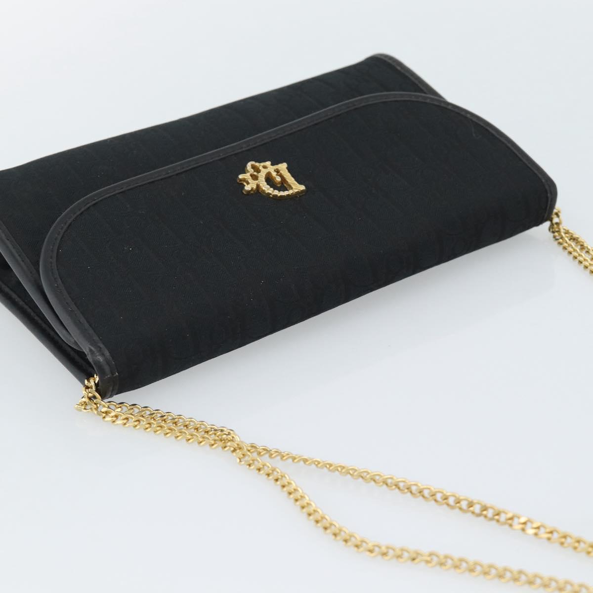 Christian Dior Trotter Canvas Chain Shoulder Bag Black Gold Auth mr2689A