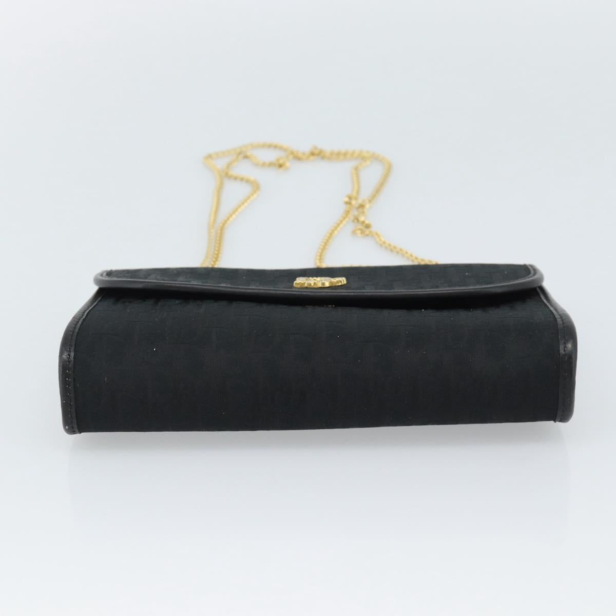 Christian Dior Trotter Canvas Chain Shoulder Bag Black Gold Auth mr2689A