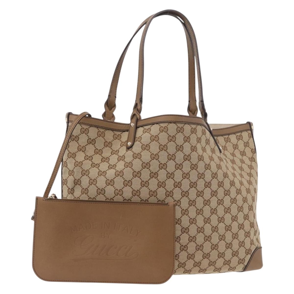 GUCCI GG Canvas Tote Bag Beige Gold 247209 Auth mr2690A