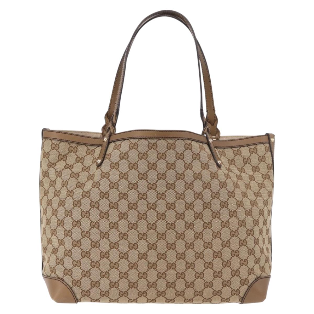 GUCCI GG Canvas Tote Bag Beige Gold 247209 Auth mr2690A