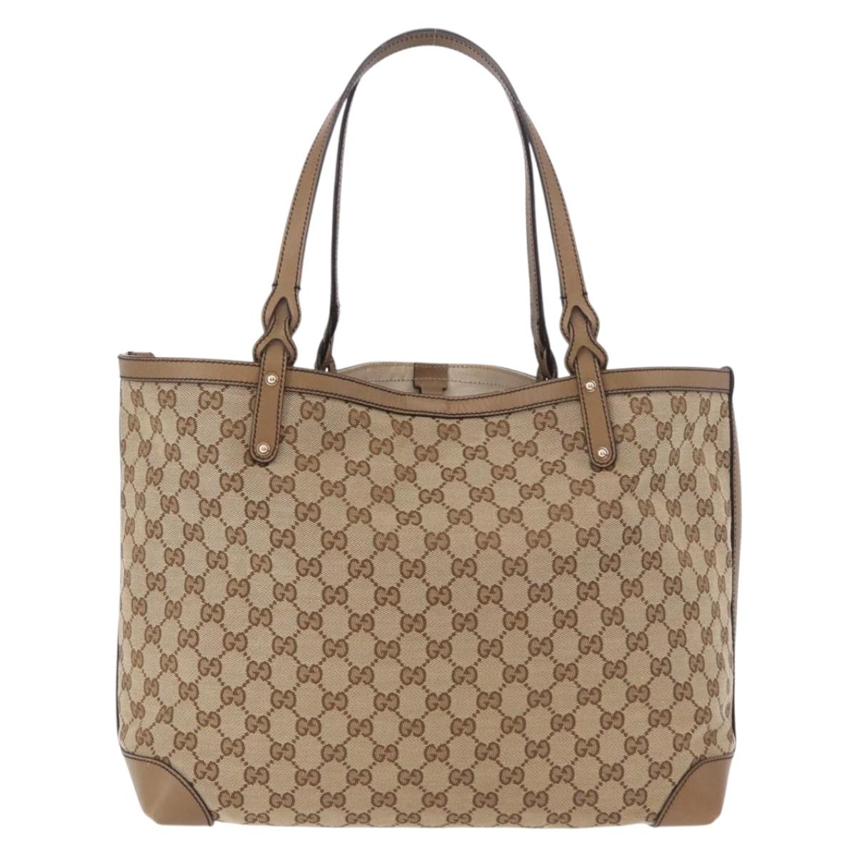 GUCCI GG Canvas Tote Bag Beige Gold 247209 Auth mr2690A