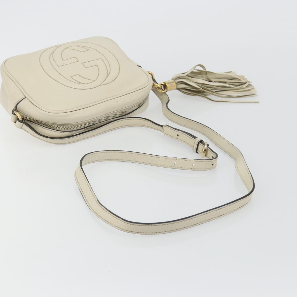 GUCCI Shoulder Bag Leather White Gold 308364 Auth mr2693