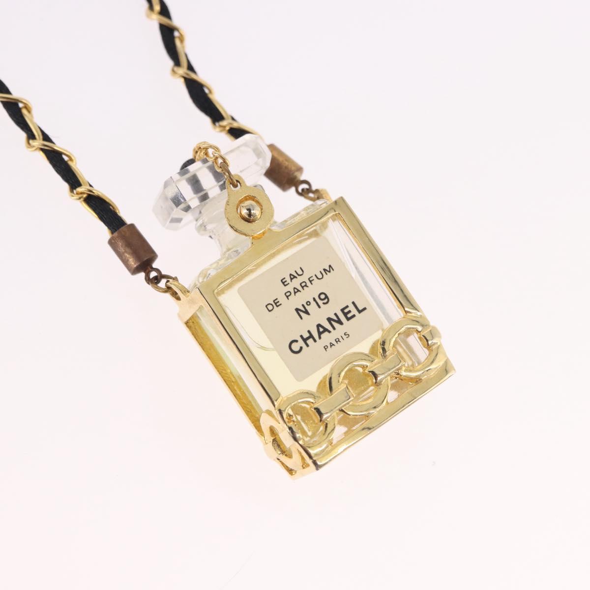 CHANEL Perfume Necklace Metal Gold CC Auth mr2694