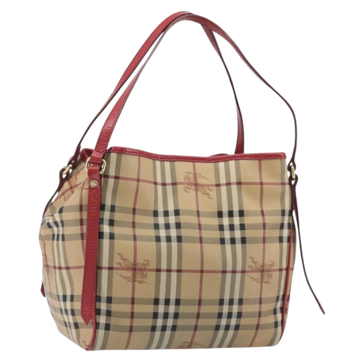 BURBERRY Nova Check Shoulder Bag PVC Beige Gold Auth mr2695