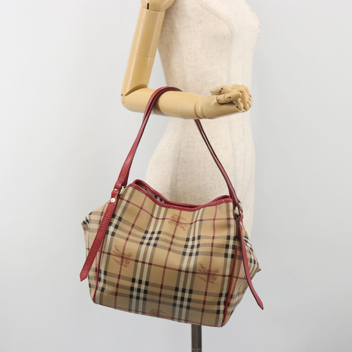 BURBERRY Nova Check Shoulder Bag PVC Beige Gold Auth mr2695