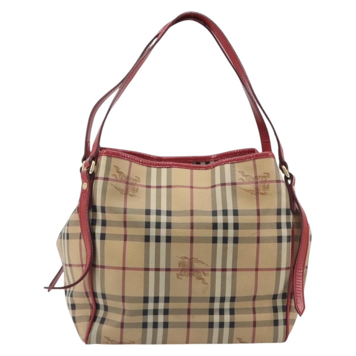 BURBERRY Nova Check Shoulder Bag PVC Beige Gold Auth mr2695
