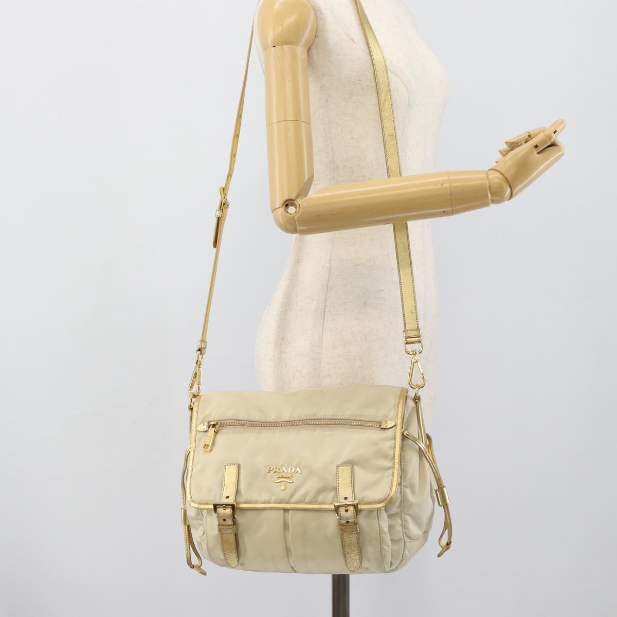 PRADA Shoulder Bag Nylon Gold Auth mr2696