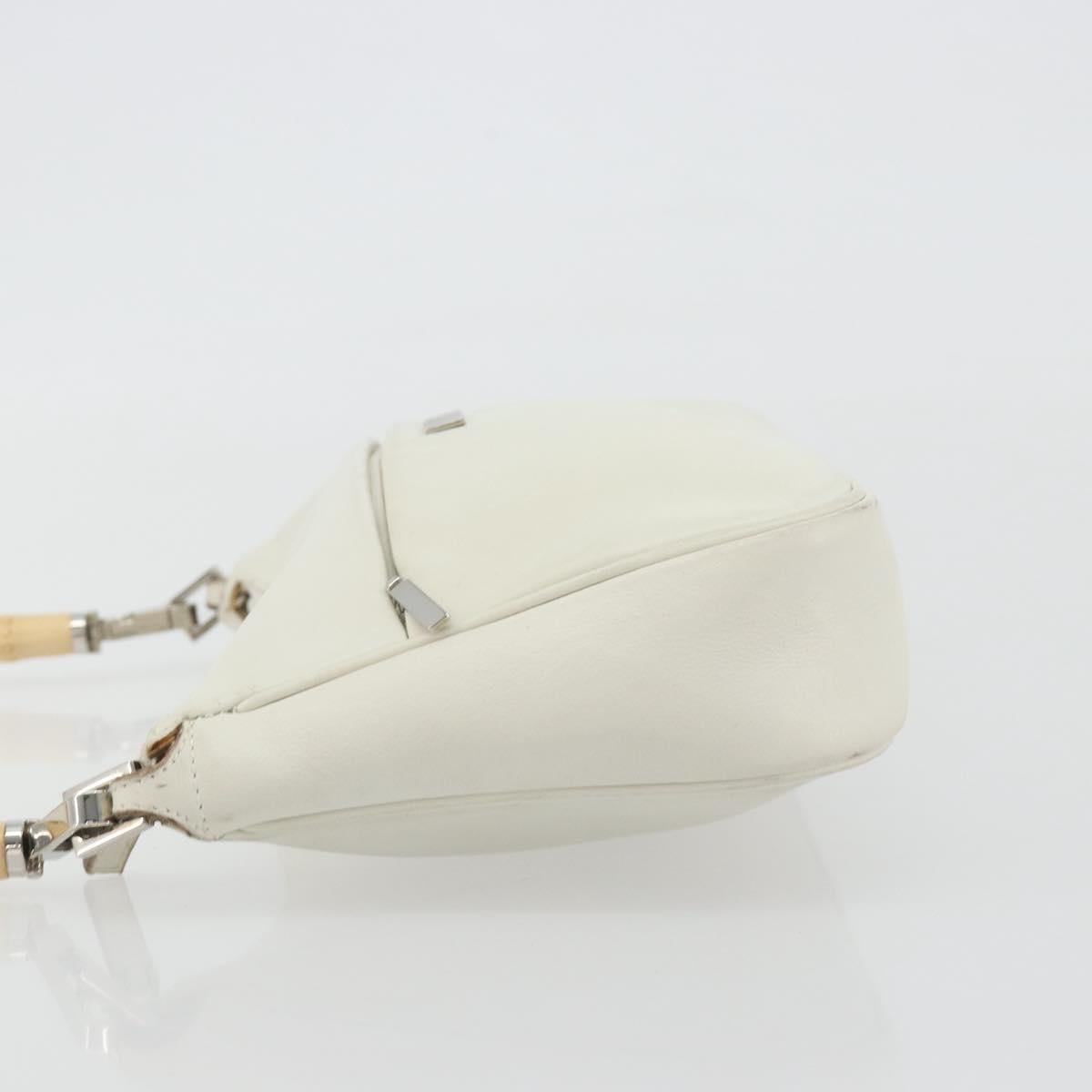 GUCCI Bamboo Shoulder Bag Leather White Silver 001 3870 Auth mr2697