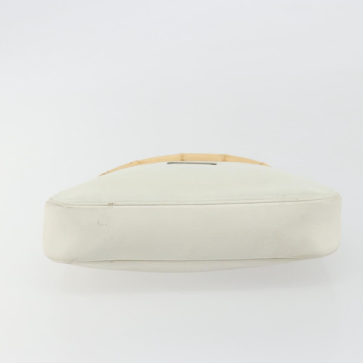 GUCCI Bamboo Shoulder Bag Leather White Silver 001 3870 Auth mr2697