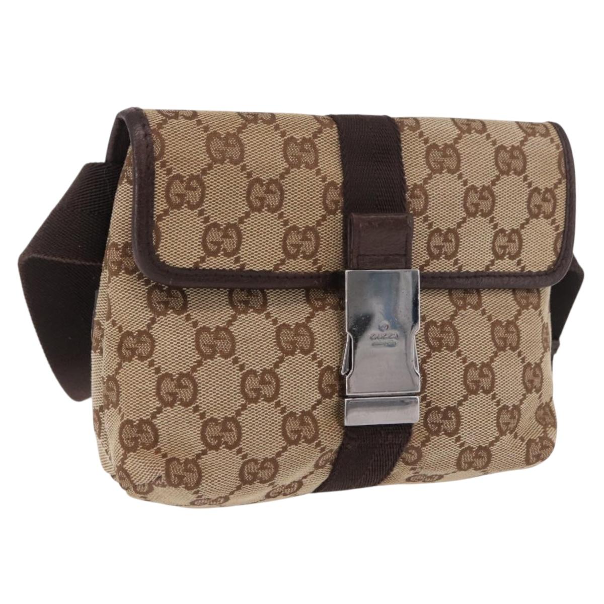 GUCCI GG Canvas Body Bag Beige Silver 131236 Auth mr2698