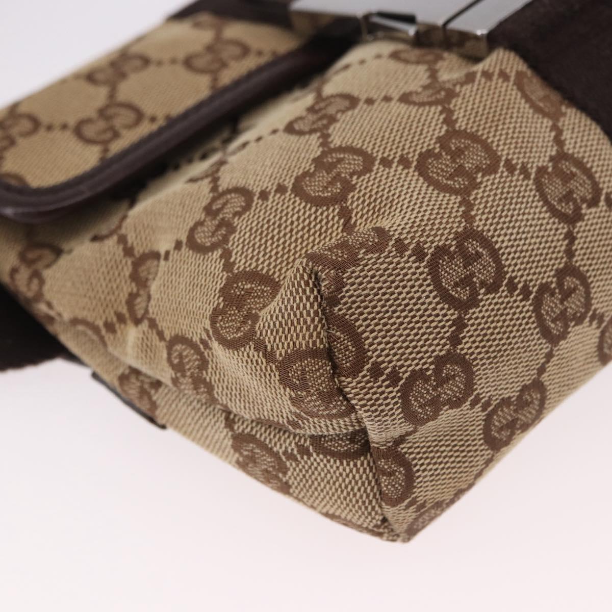 GUCCI GG Canvas Body Bag Beige Silver 131236 Auth mr2698