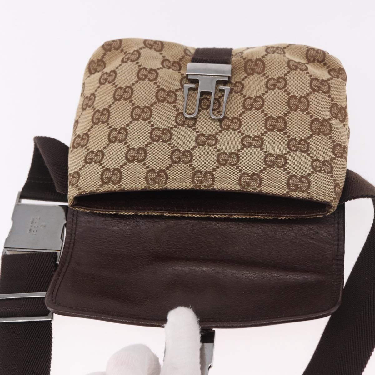 GUCCI GG Canvas Body Bag Beige Silver 131236 Auth mr2698