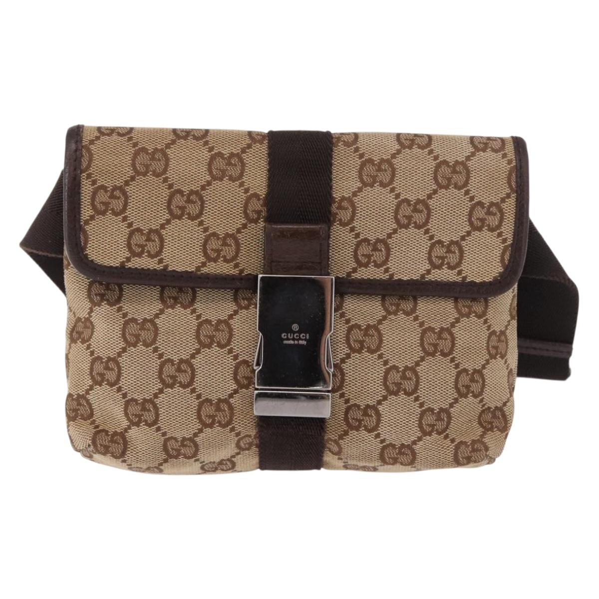 GUCCI GG Canvas Body Bag Beige Silver 131236 Auth mr2698