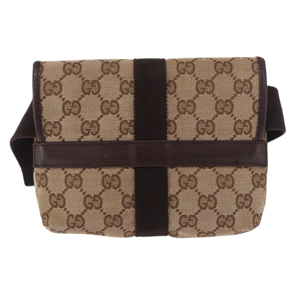 GUCCI GG Canvas Body Bag Beige Silver 131236 Auth mr2698