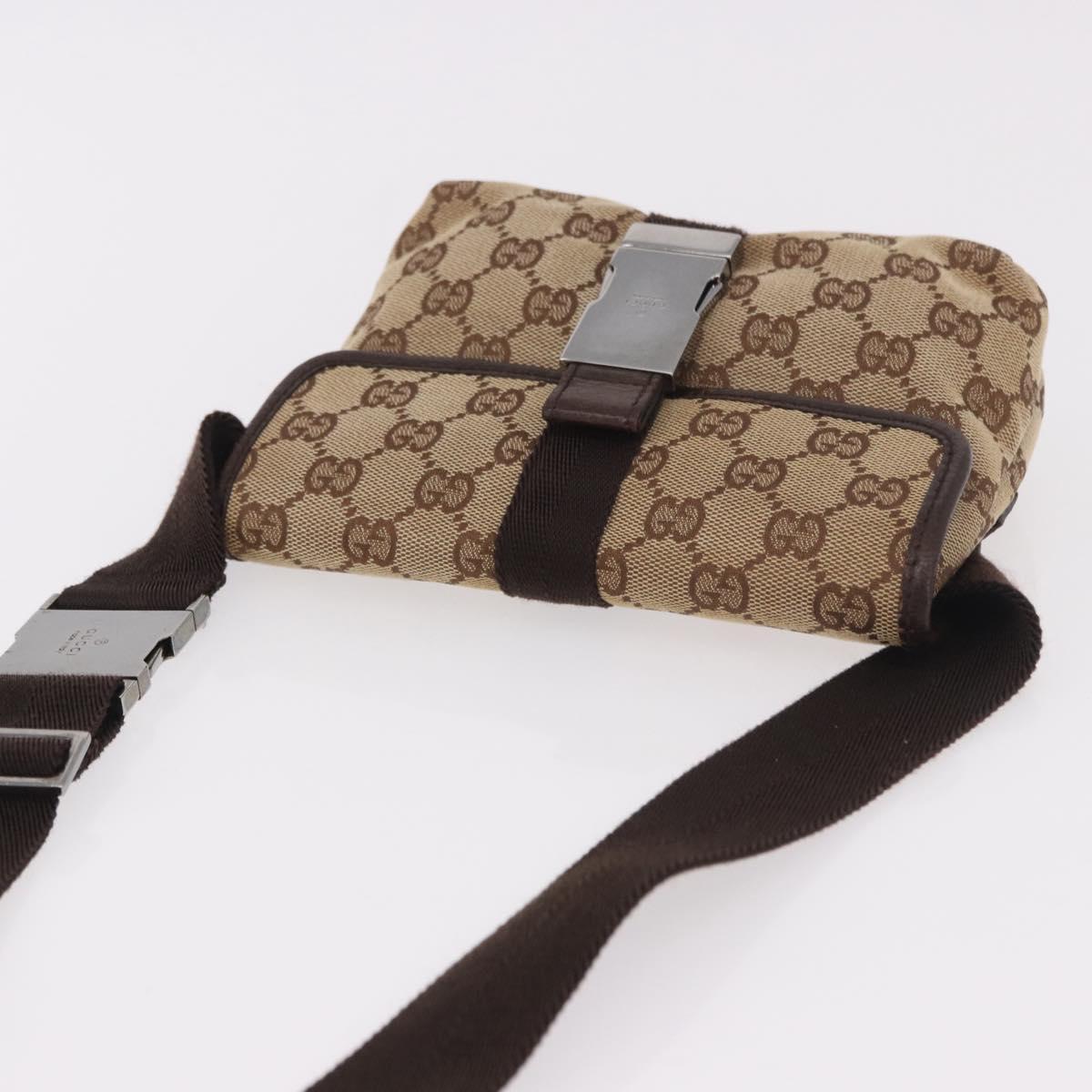 GUCCI GG Canvas Body Bag Beige Silver 131236 Auth mr2698