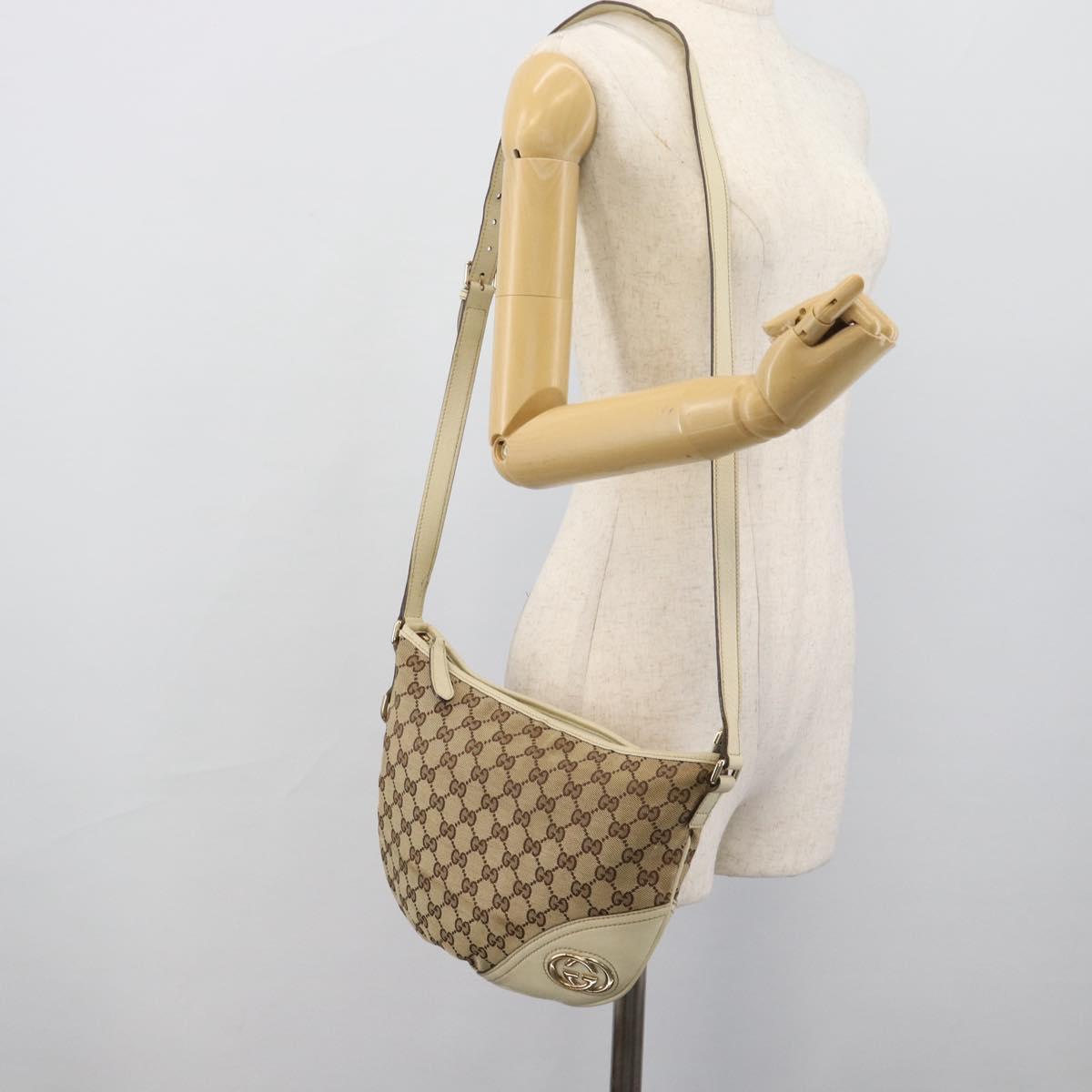 GUCCI GG Canvas Newbrit Shoulder Bag Beige Gold 169998 Auth mr2699A
