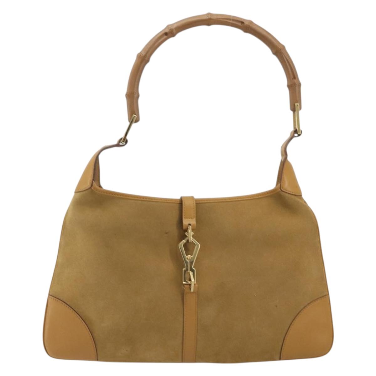 GUCCI Bamboo Shoulder Bag Suede Leather Brown Gold 001 4060 Auth mr2700A