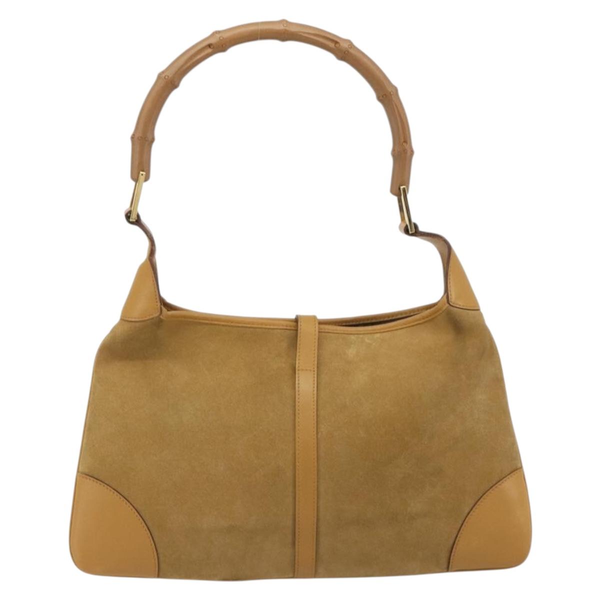 GUCCI Bamboo Shoulder Bag Suede Leather Brown Gold 001 4060 Auth mr2700A