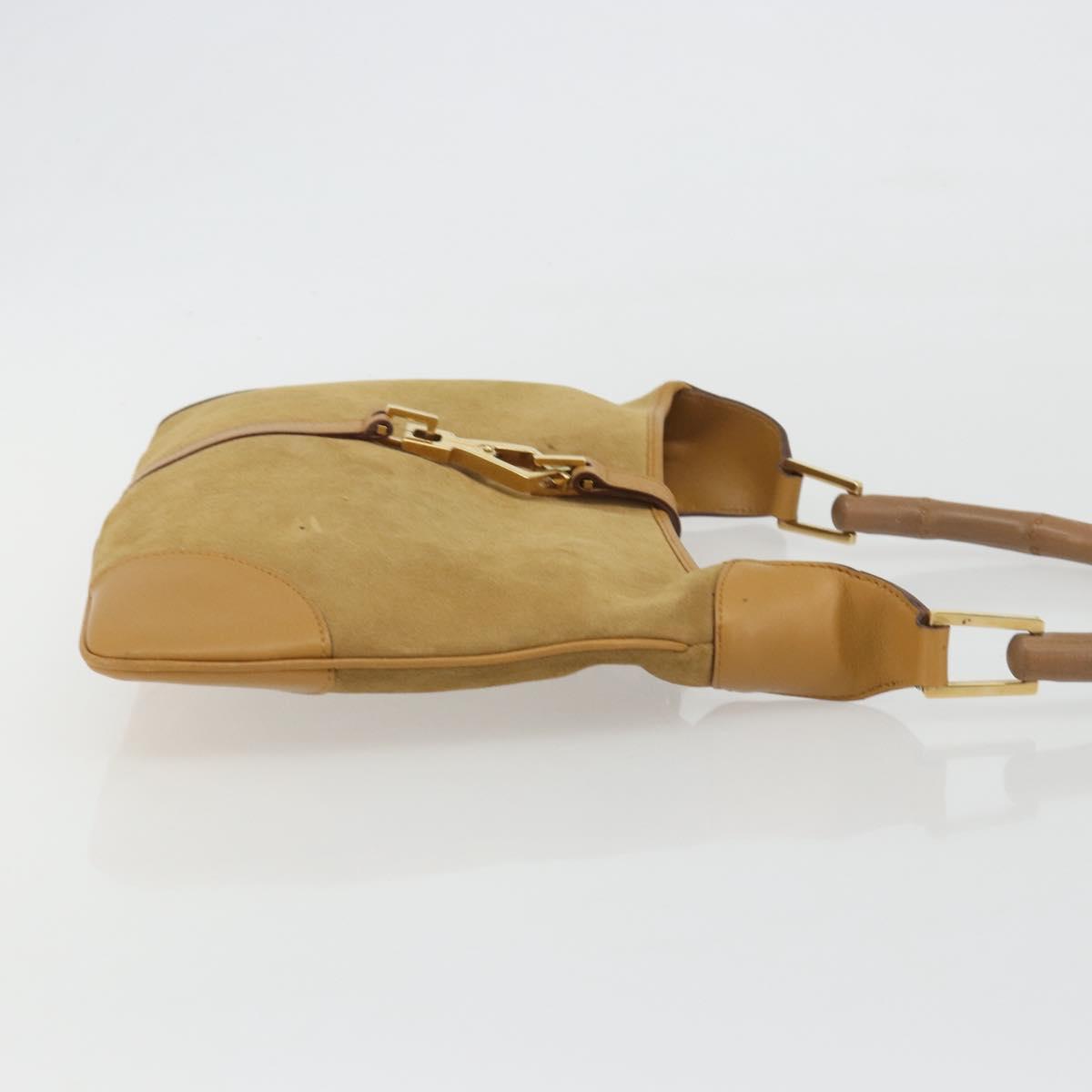 GUCCI Bamboo Shoulder Bag Suede Leather Brown Gold 001 4060 Auth mr2700A