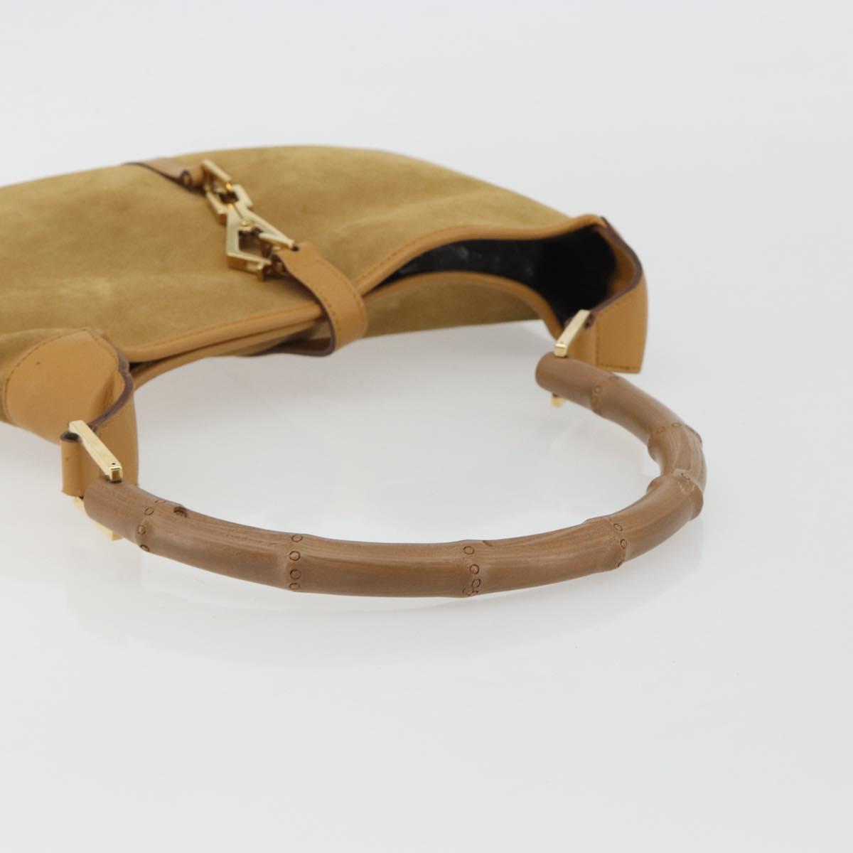 GUCCI Bamboo Shoulder Bag Suede Leather Brown Gold 001 4060 Auth mr2700A