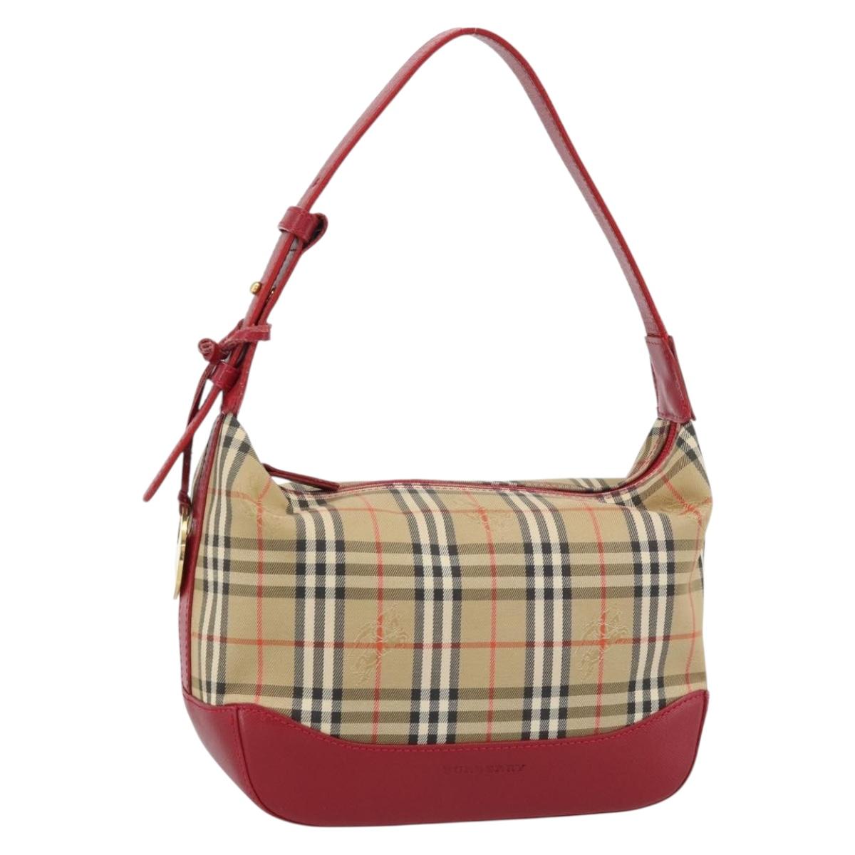 BURBERRY Nova Check Hand Bag Canvas Beige Gold Auth mr2701