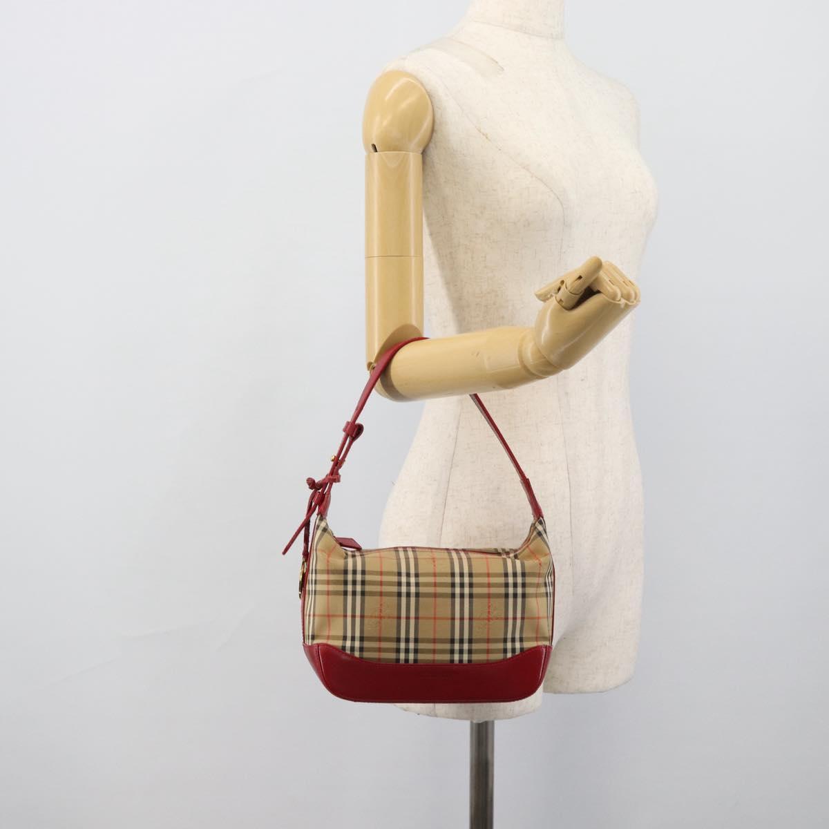 BURBERRY Nova Check Hand Bag Canvas Beige Gold Auth mr2701