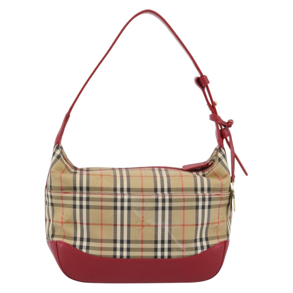 BURBERRY Nova Check Hand Bag Canvas Beige Gold Auth mr2701