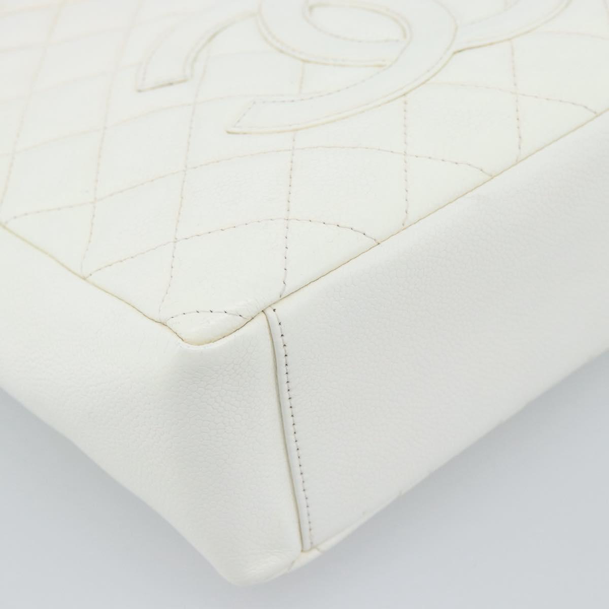 CHANEL Chain Shoulder Bag Caviar Skin White Gold CC Auth mr2704