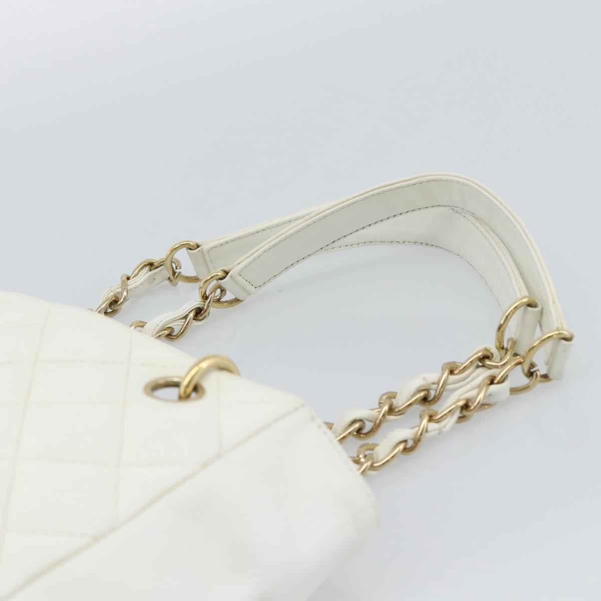 CHANEL Chain Shoulder Bag Caviar Skin White Gold CC Auth mr2704