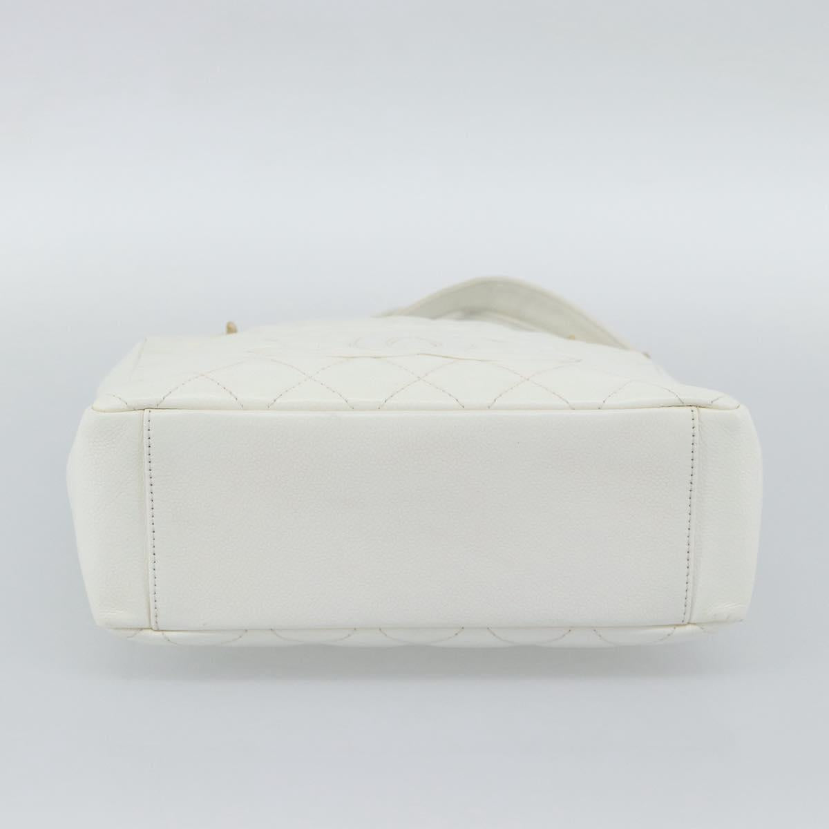 CHANEL Chain Shoulder Bag Caviar Skin White Gold CC Auth mr2704