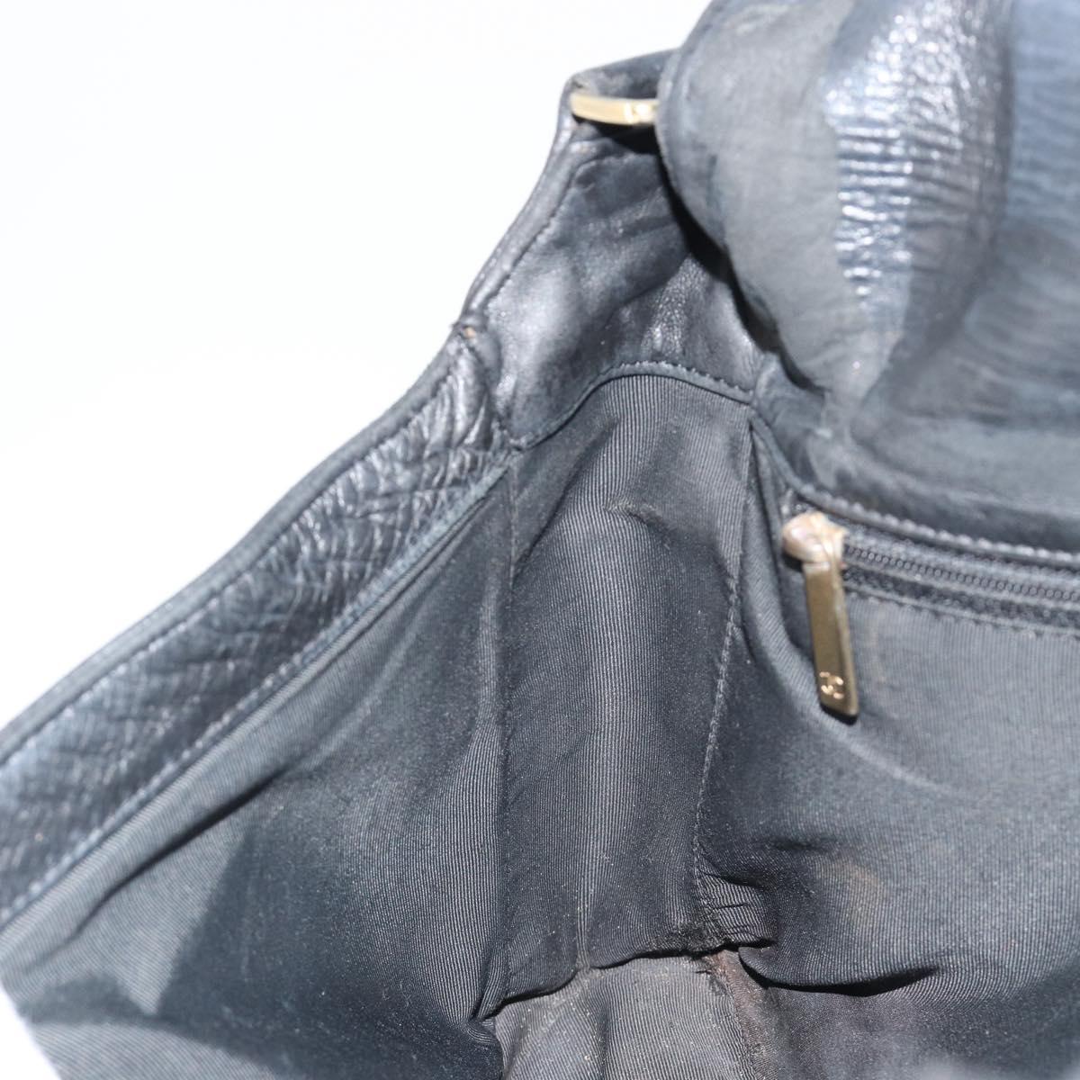 CHANEL Choco Bar Line Shoulder Bag Leather Black Silver CC Auth mr2705
