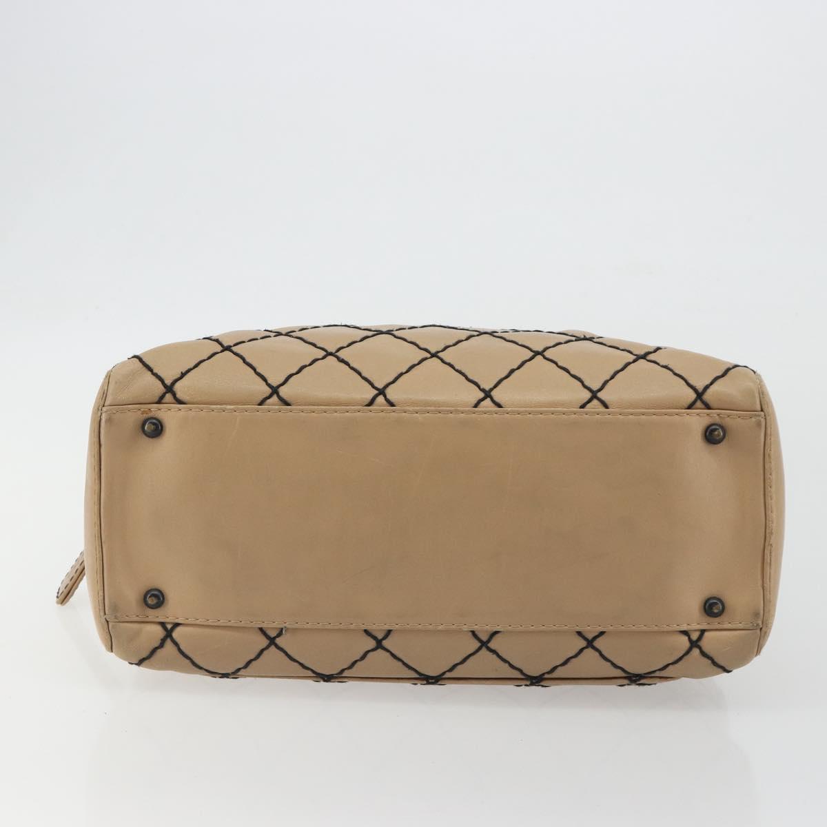 CHANEL Wild Stitch Hand Bag Leather Perfo Beige Gold CC Auth mr2706