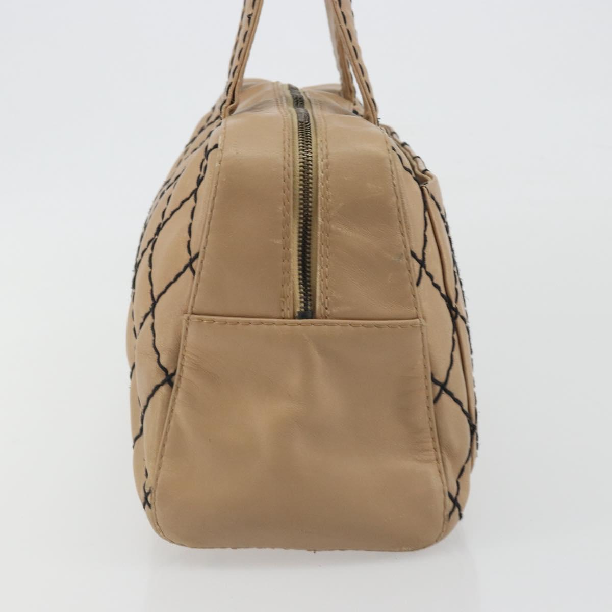 CHANEL Wild Stitch Hand Bag Leather Perfo Beige Gold CC Auth mr2706