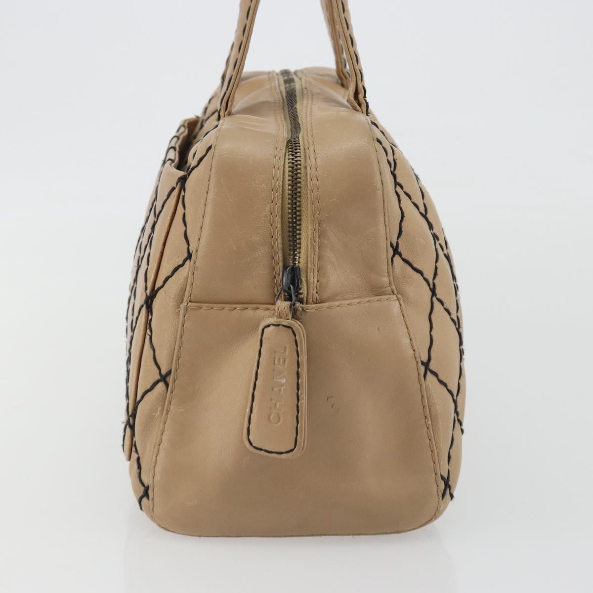 CHANEL Wild Stitch Hand Bag Leather Perfo Beige Gold CC Auth mr2706