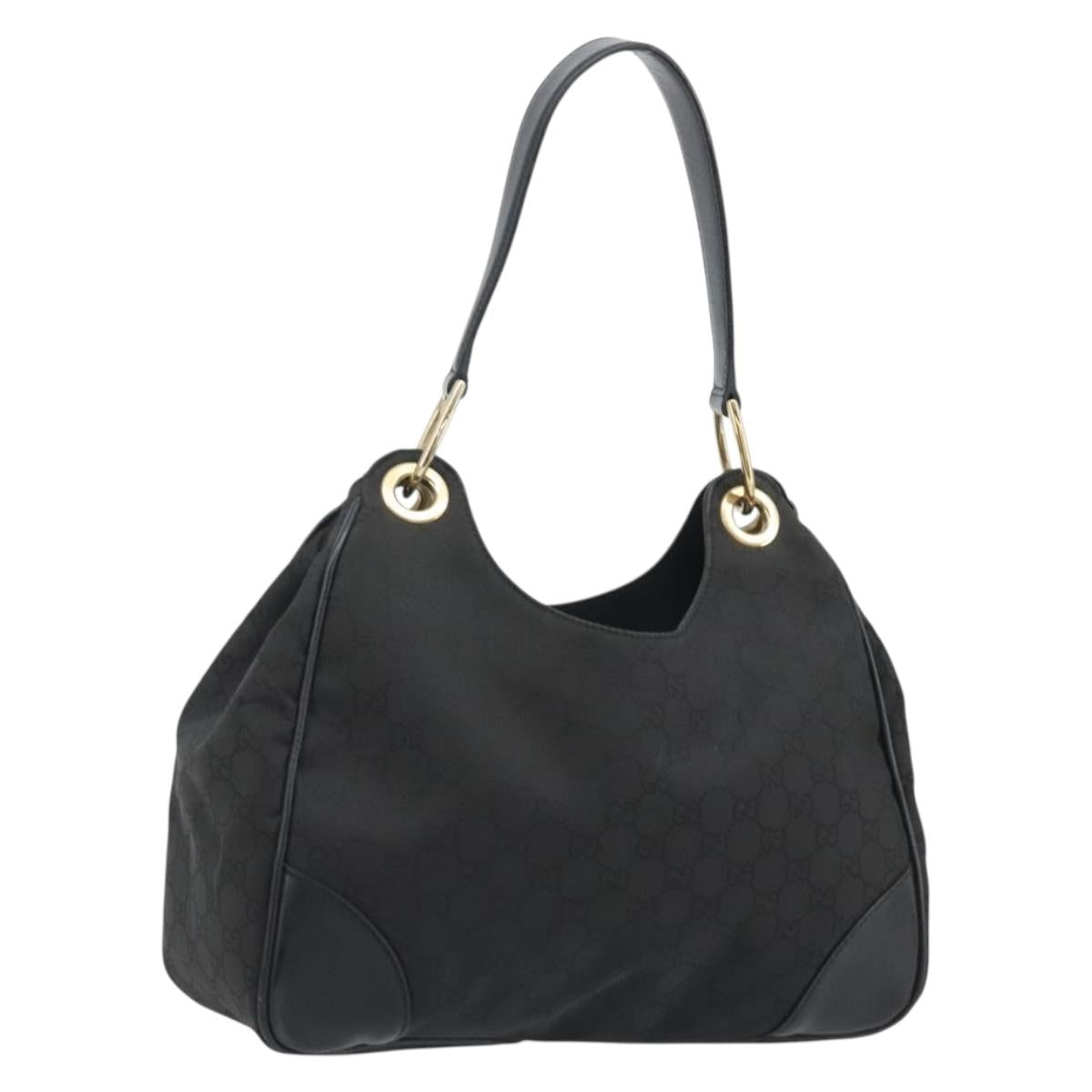 GUCCI GG Canvas Shoulder Bag Nylon Black Gold 257265 Auth mr2707A