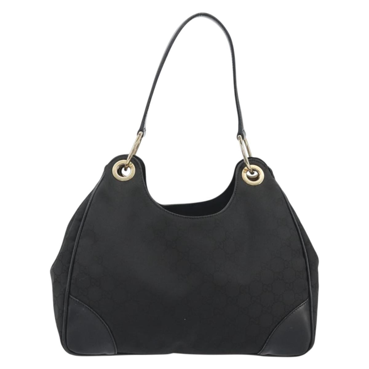 GUCCI GG Canvas Shoulder Bag Nylon Black Gold 257265 Auth mr2707A
