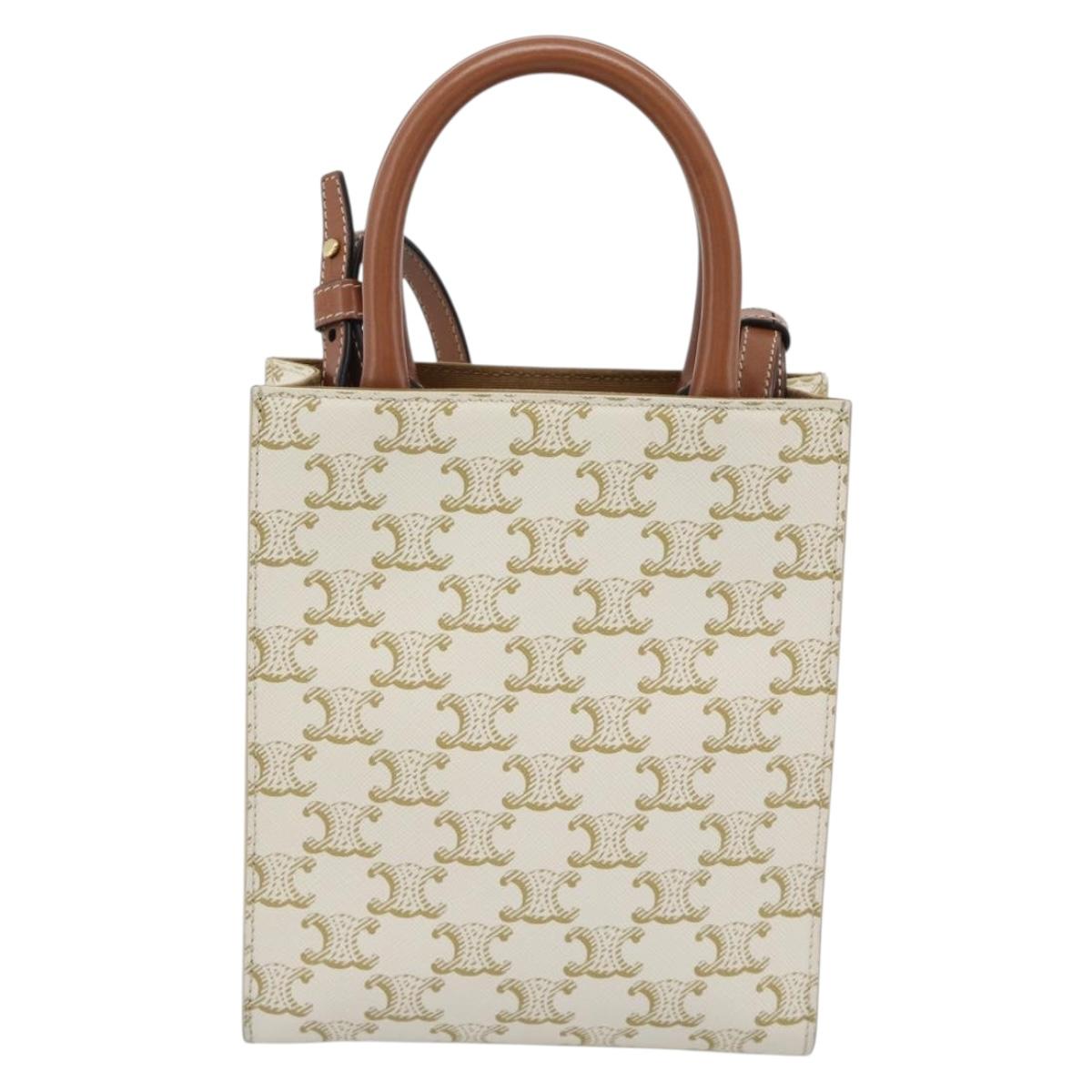 CELINE Triomphe Vertical Cabas Mini Bag Leather 2way Beige Gold Auth mr2709V