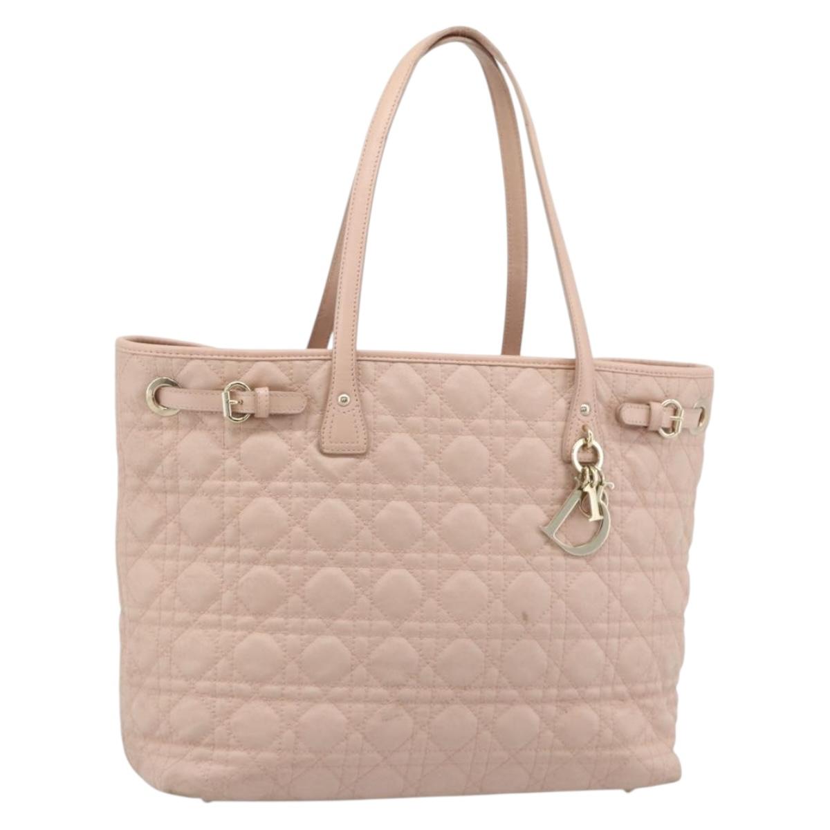 Christian Dior Canage Panarea Tote Bag Coated Canvas Pink Gold Auth mr2712